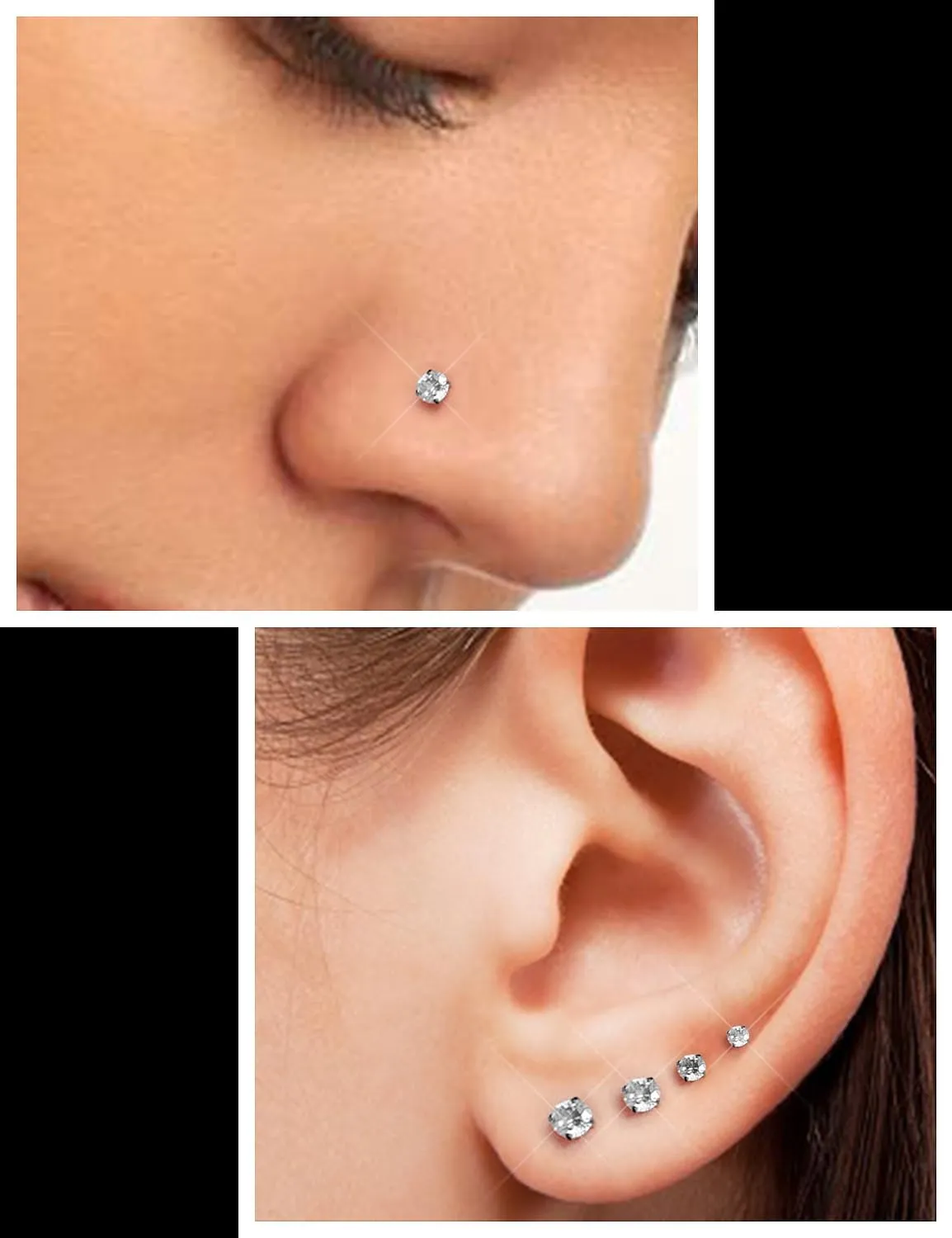 Prjndjw Threadless Nose Rings Stud 20G 18G 16G Flat Back Nose Stud Surgical Steel Push In Nose Rings Cubic Zirconia Hypoallergenic Nose Piercings Lip Medusa Tragus Studs Earrings Piercing Taper