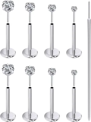 Prjndjw Threadless Nose Rings Stud 20G 18G 16G Flat Back Nose Stud Surgical Steel Push In Nose Rings Cubic Zirconia Hypoallergenic Nose Piercings Lip Medusa Tragus Studs Earrings Piercing Taper