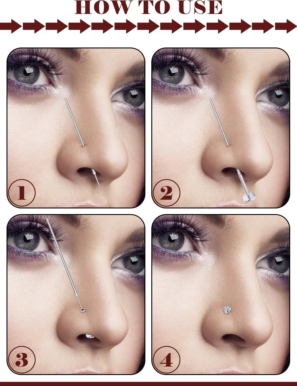 Prjndjw Threadless Nose Rings Stud 20G 18G 16G Flat Back Nose Stud Surgical Steel Push In Nose Rings Cubic Zirconia Hypoallergenic Nose Piercings Lip Medusa Tragus Studs Earrings Piercing Taper