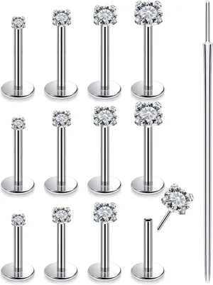 Prjndjw Threadless Nose Rings Stud 20G 18G 16G Flat Back Nose Stud Surgical Steel Push In Nose Rings Cubic Zirconia Hypoallergenic Nose Piercings Lip Medusa Tragus Studs Earrings Piercing Taper