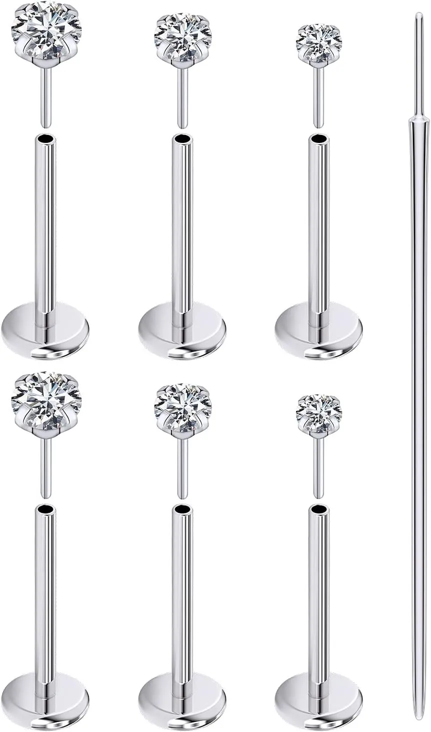 Prjndjw Threadless Nose Rings Stud 20G 18G 16G Flat Back Nose Stud Surgical Steel Push In Nose Rings Cubic Zirconia Hypoallergenic Nose Piercings Lip Medusa Tragus Studs Earrings Piercing Taper