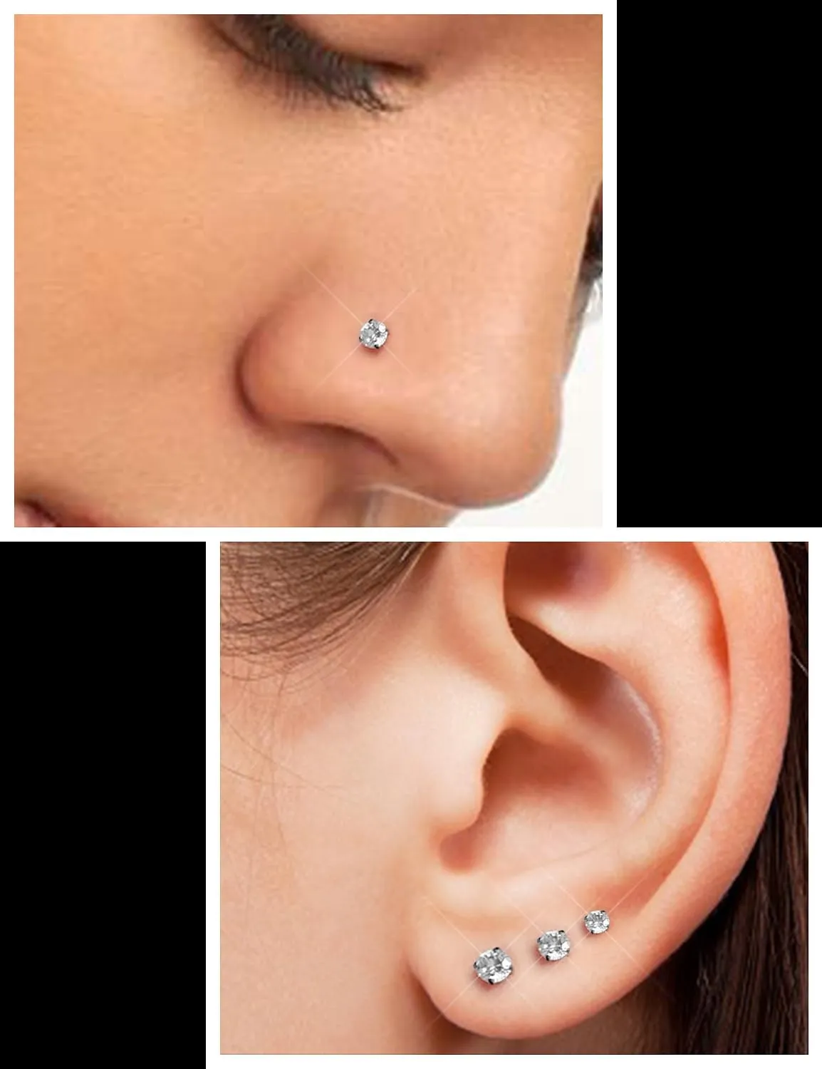 Prjndjw Threadless Nose Rings Stud 20G 18G 16G Flat Back Nose Stud Surgical Steel Push In Nose Rings Cubic Zirconia Hypoallergenic Nose Piercings Lip Medusa Tragus Studs Earrings Piercing Taper