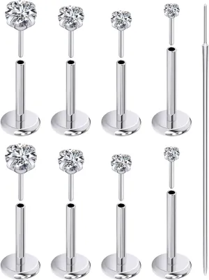 Prjndjw Threadless Nose Rings Stud 20G 18G 16G Flat Back Nose Stud Surgical Steel Push In Nose Rings Cubic Zirconia Hypoallergenic Nose Piercings Lip Medusa Tragus Studs Earrings Piercing Taper