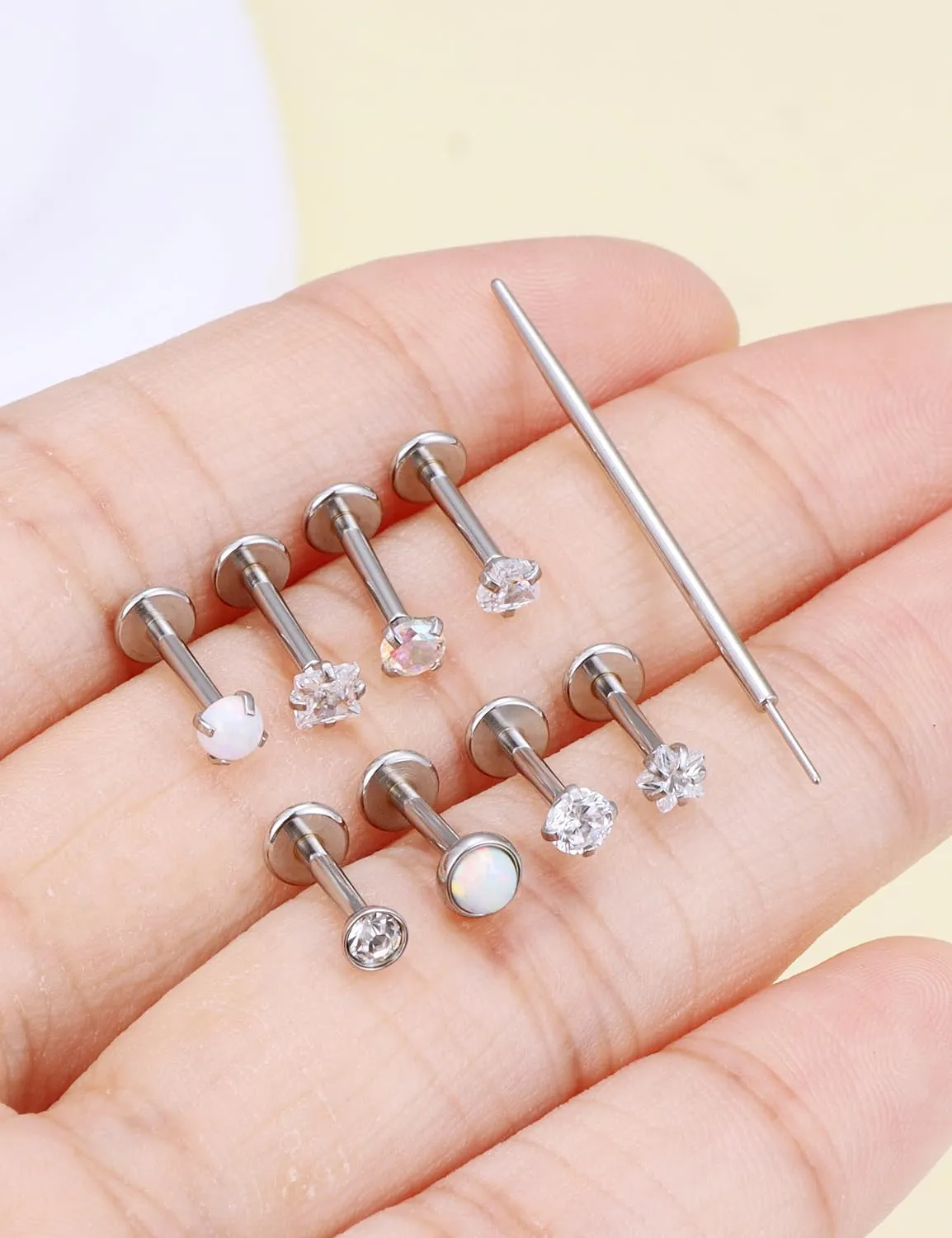 Prjndjw Threadless Nose Rings Stud 20G 18G 16G Flat Back Nose Stud Surgical Steel Push In Nose Rings Opal Heart CZ Hypoallergenic Nose Piercing Lip Medusa Tragus Studs Earrings Piercing Taper