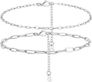 PROSTEEL Stainless Steel Chain Anklets for Women, Silver/Gold Tone, Ankle Bracelets Hypoallergenic, 8-10.5 Inch Adjustable, Come with Box