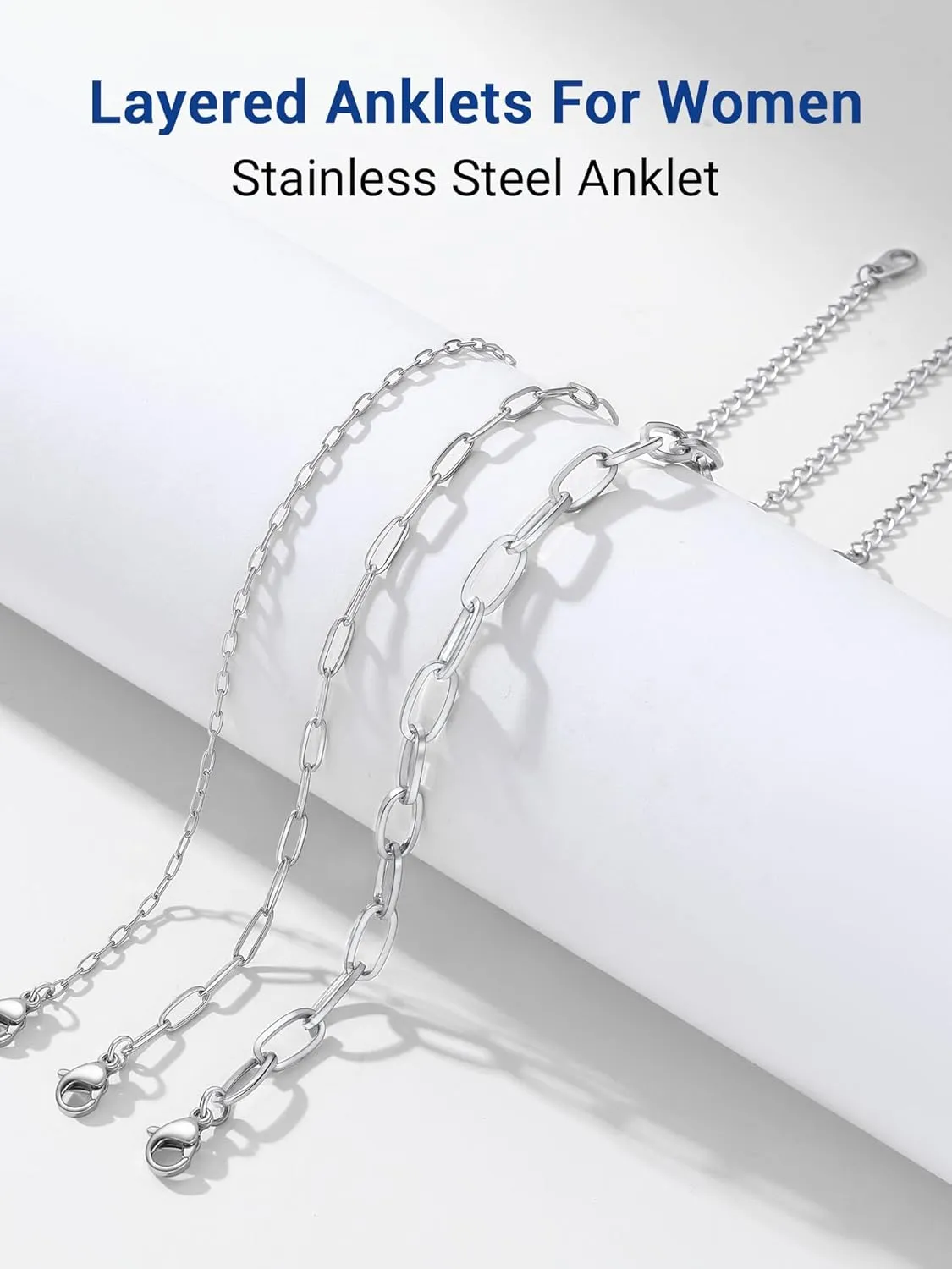PROSTEEL Stainless Steel Chain Anklets for Women, Silver/Gold Tone, Ankle Bracelets Hypoallergenic, 8-10.5 Inch Adjustable, Come with Box