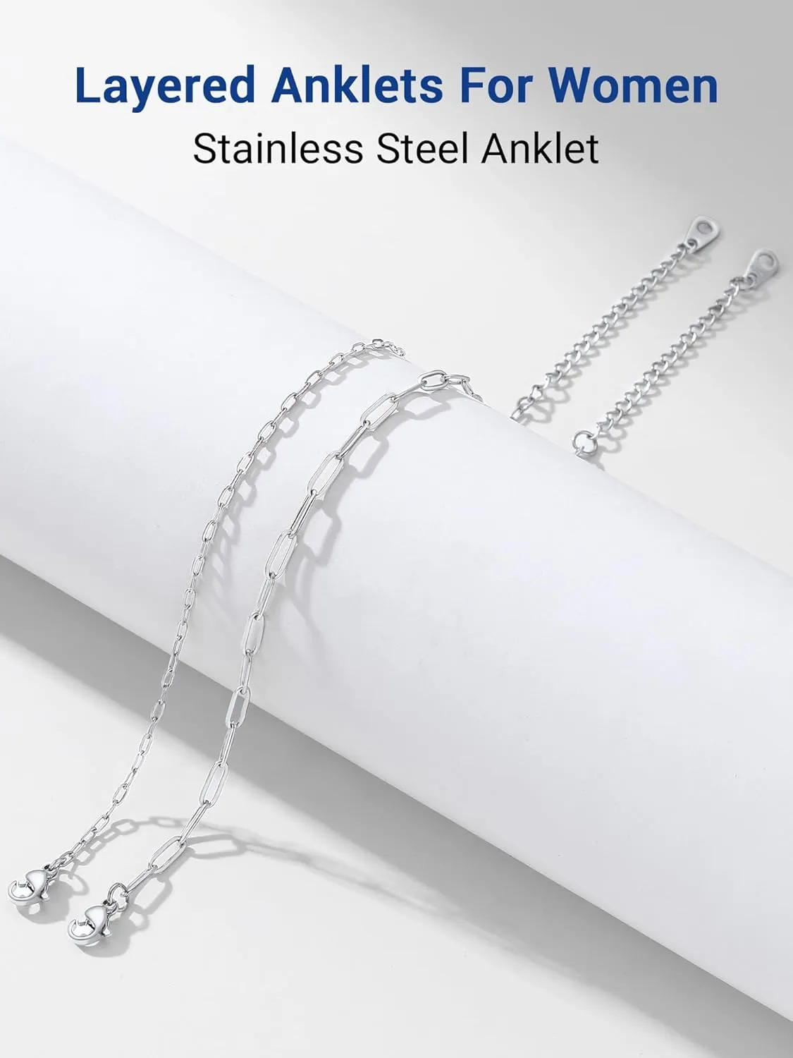 PROSTEEL Stainless Steel Chain Anklets for Women, Silver/Gold Tone, Ankle Bracelets Hypoallergenic, 8-10.5 Inch Adjustable, Come with Box