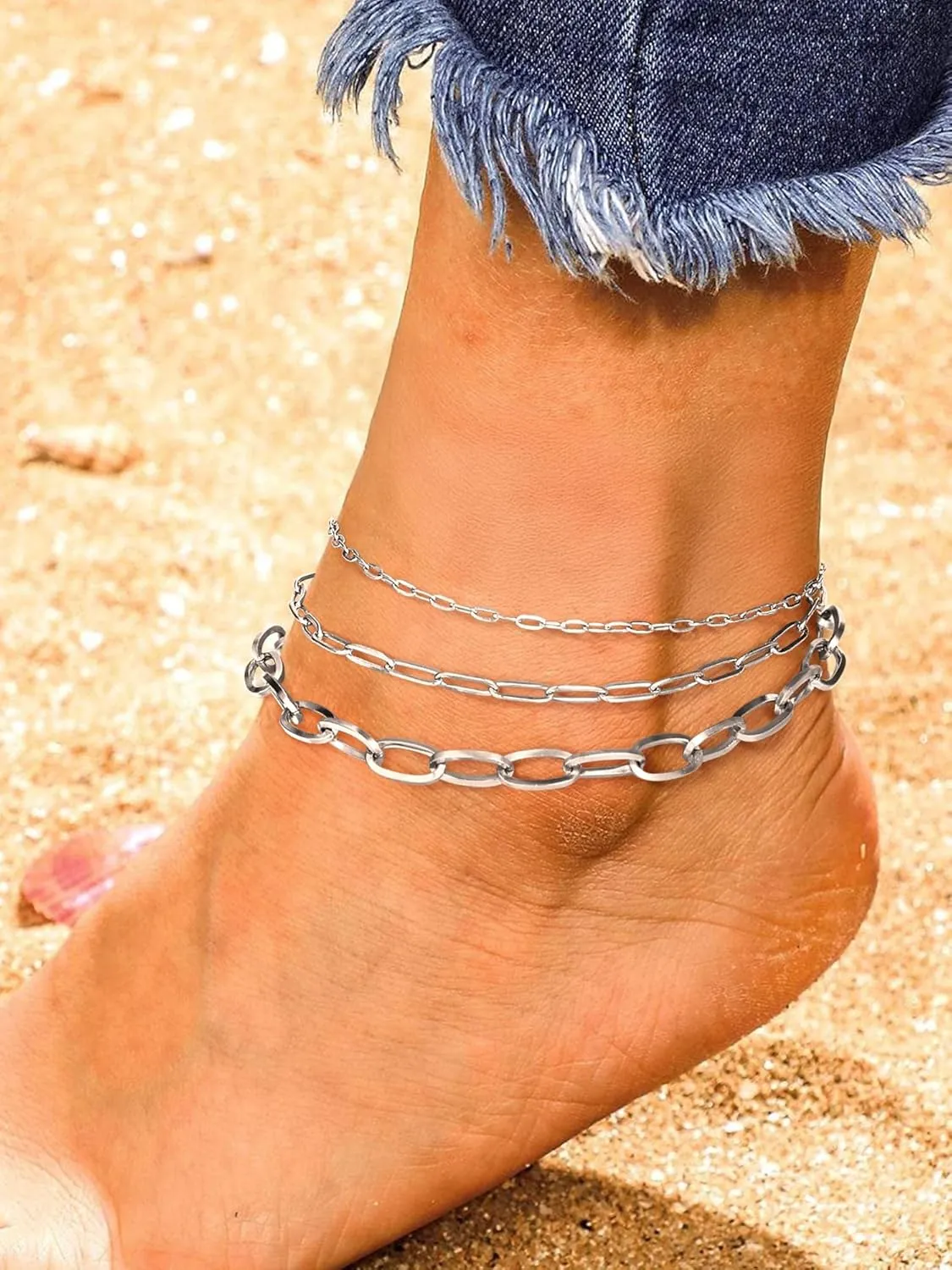 PROSTEEL Stainless Steel Chain Anklets for Women, Silver/Gold Tone, Ankle Bracelets Hypoallergenic, 8-10.5 Inch Adjustable, Come with Box