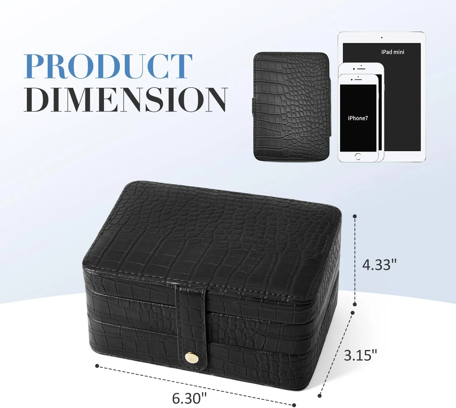 PU Leather Small Jewelry Box for Women Girls, Double Layers Travel Portable Jewelry Case for Ring, Pendant, Earring, Necklace, Bracelet Organizer Storage Holder Boxes, Black