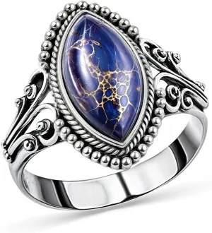 Purple Blue Turquoise Rings for Women 925 Sterling Silver Band Boho Western Turquoise Jewelry Promise Rings for Her Anniversary Birthday Gifts