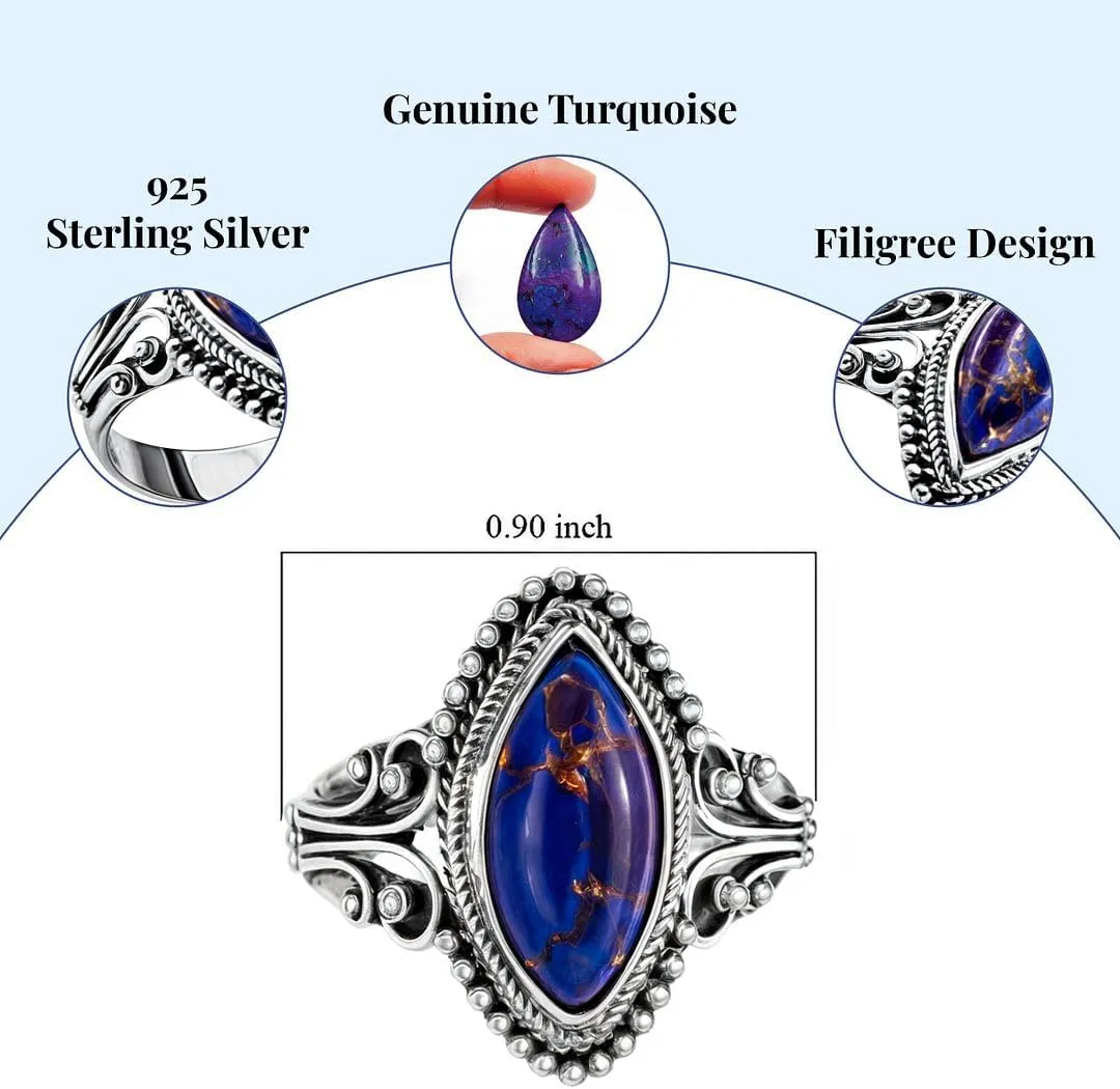 Purple Blue Turquoise Rings for Women 925 Sterling Silver Band Boho Western Turquoise Jewelry Promise Rings for Her Anniversary Birthday Gifts