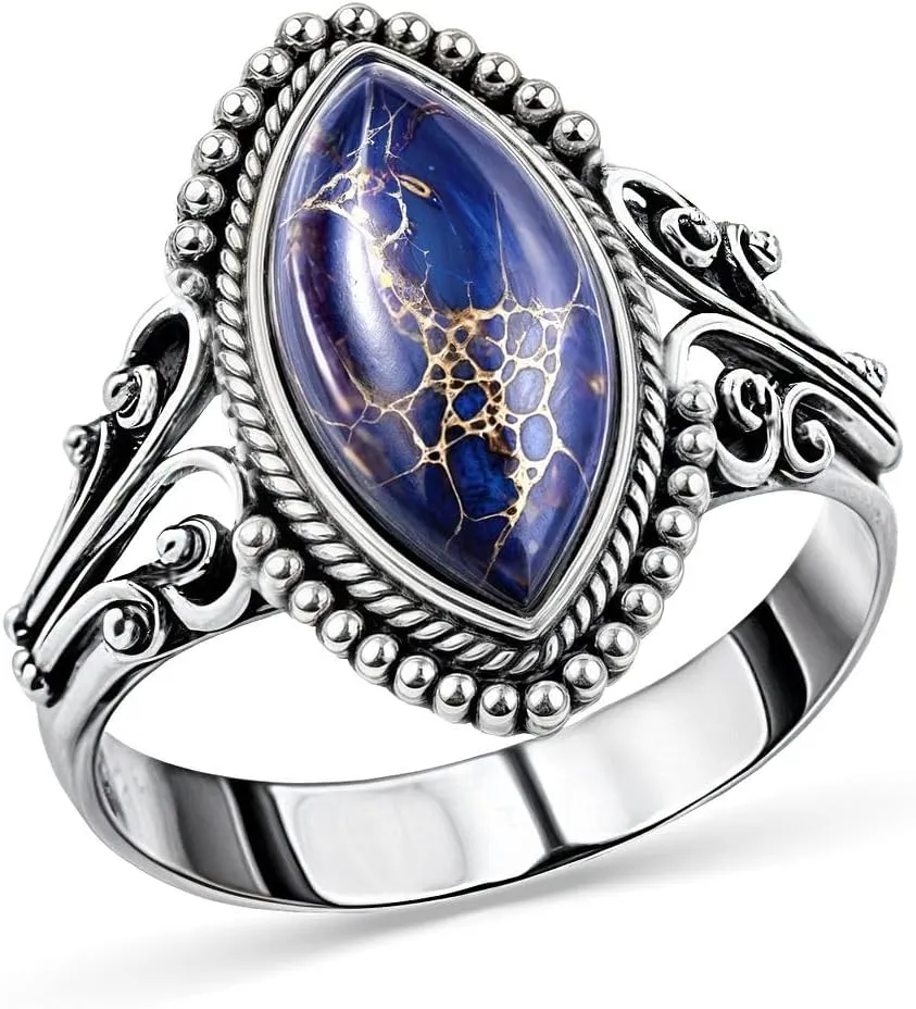 Purple Blue Turquoise Rings for Women 925 Sterling Silver Band Boho Western Turquoise Jewelry Promise Rings for Her Anniversary Birthday Gifts