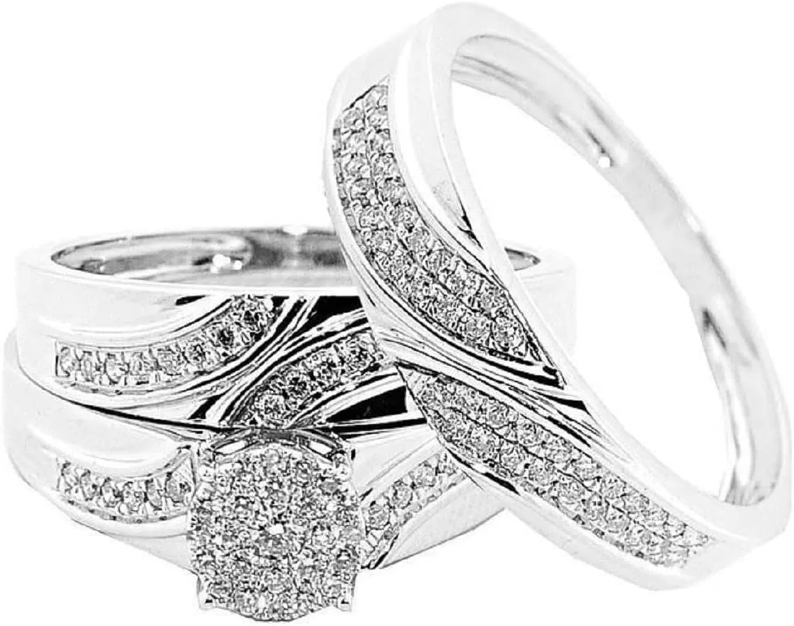 PVN Jewels His Hers Couples Matching Rings Engagement Ring Bridal Sets & Men's Wedding Band in 925 Sterling Silver Women's Size 12 & Men's Size 8