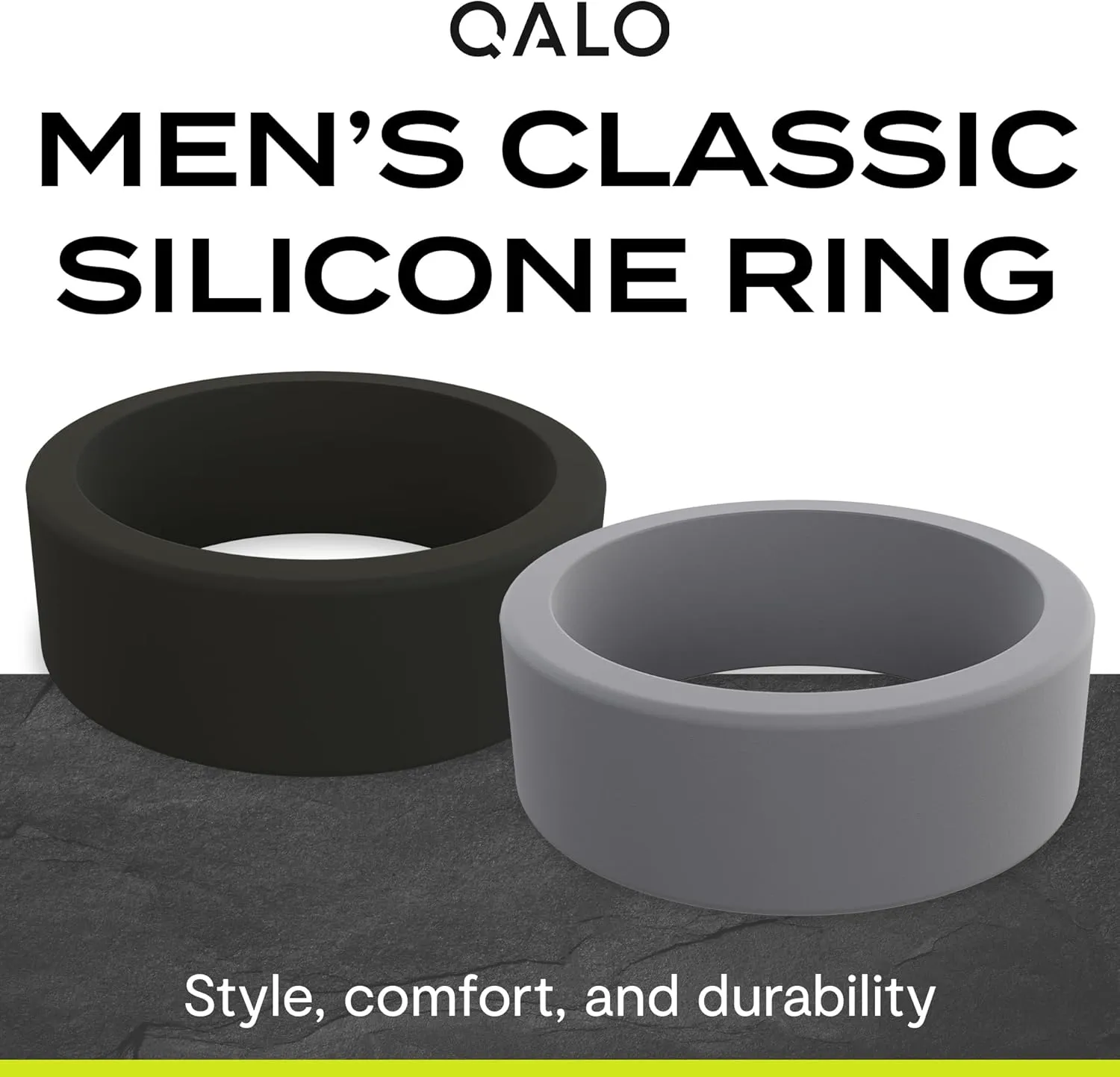 QALO Men's Basic & Flat Silicone Ring - Mens Silicone Wedding Band - Breathable Comfort Fit Silicone Rings for Men - Durable Rubber Engagement Rings for Him - 8mm x 2mm