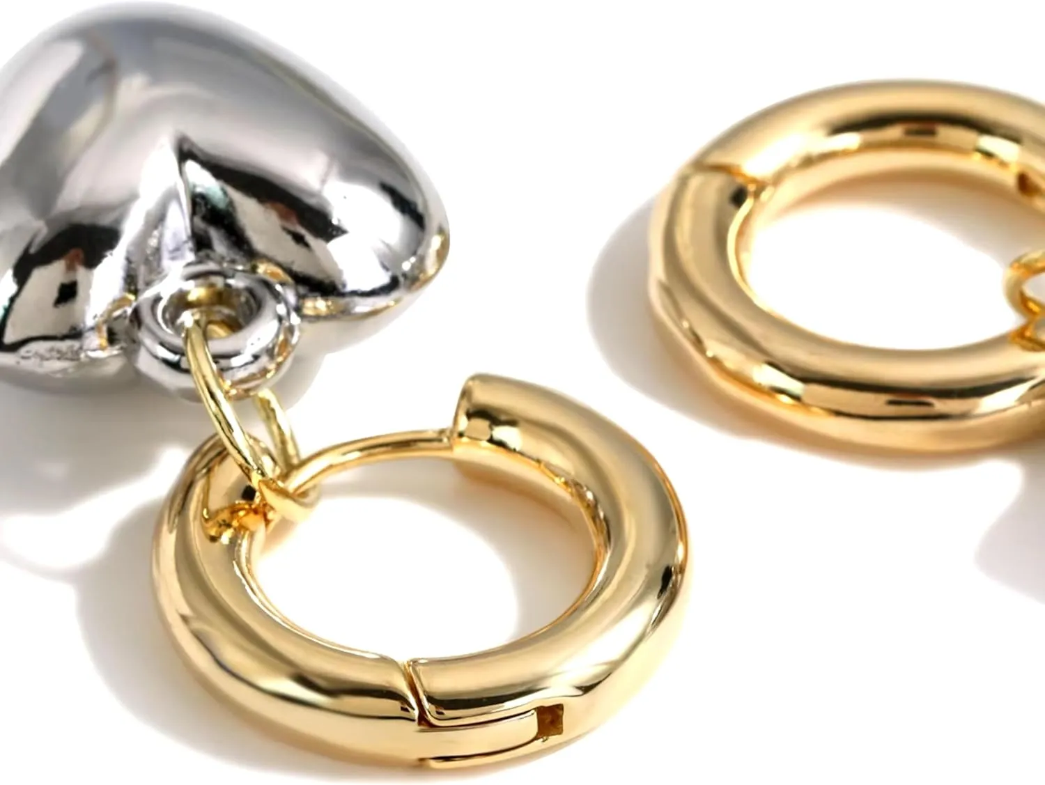 QueenBee Heart Hoop Earrings for Women  Gold & Silver Plated Mixed Metal Dangle Earrings, Puffy Teardrop Trendy Earrings, Hypoallergenic Mixed Metal Jewelry, Fashionable Statement Gift for Birthday, Mother's Day, Wedding Bridesmaids