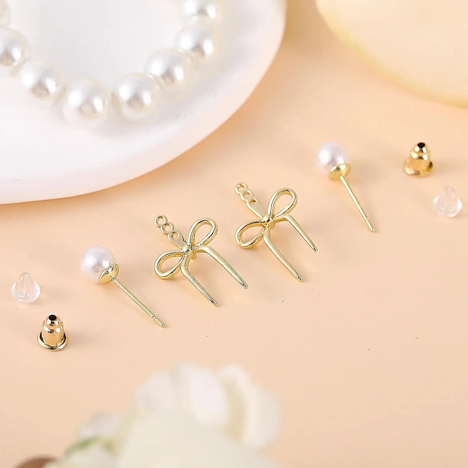Quelay Stud Earrings for Women Pearl Dangle Bow Earrings