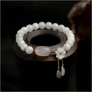 RANARA Buddhist Prayer Bead Bracelet,Buddha Meditation Beads Bangle,Jewelry Emerald Agate Beads Bracelet Adjustable Bangle Charm Jewelry Yoga Water Flower Bracelet Woman Bracelets