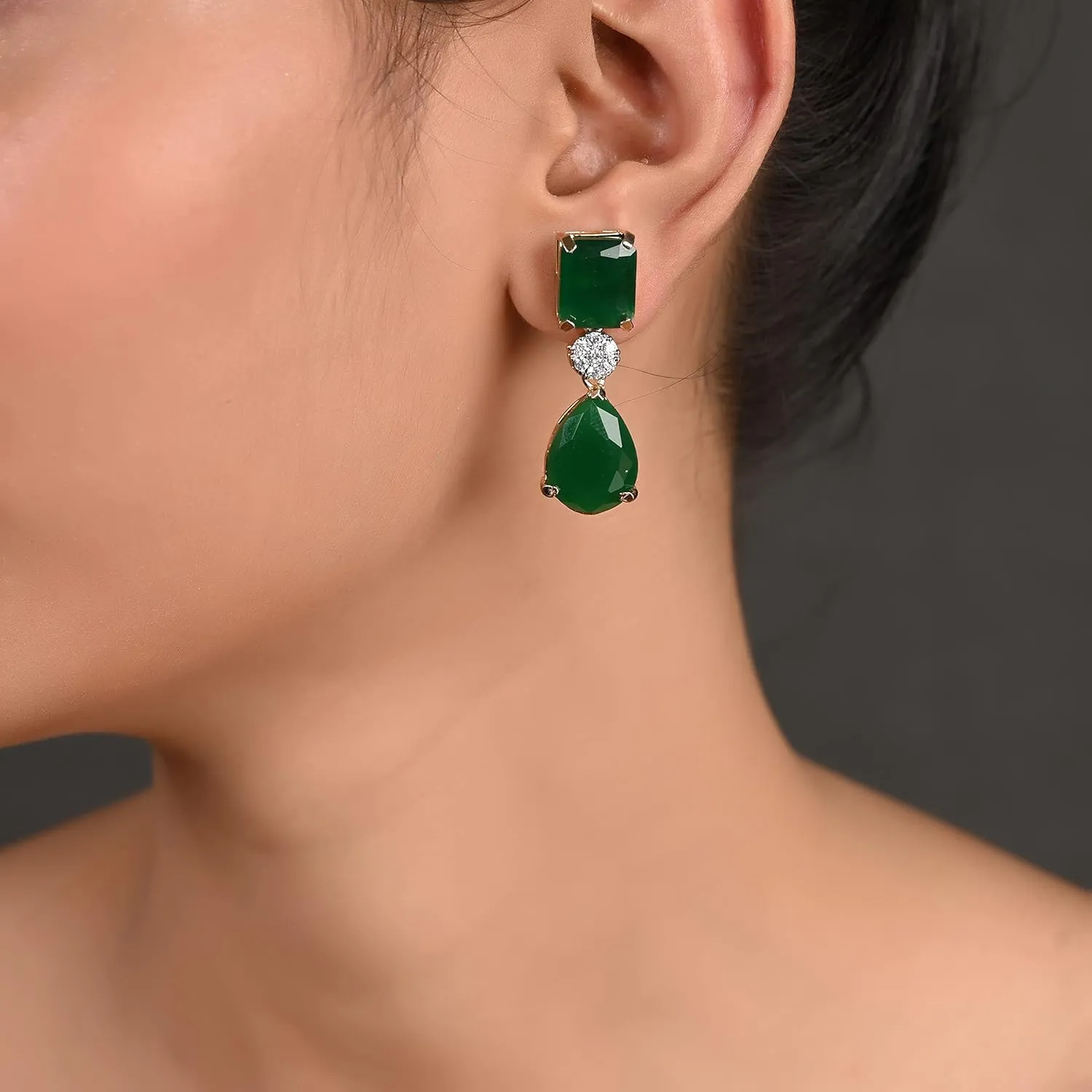 Ratnavali Jewels Gold Plated Cubic Zirconia Dangle Drop Earrings Jewelry For Women