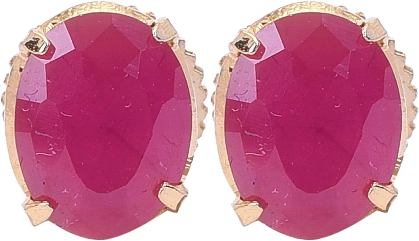 Ratnavali Jewels Gold Plated Cubic Zirconia Stud Earrings Jewelry For Women 9mm (Oval)