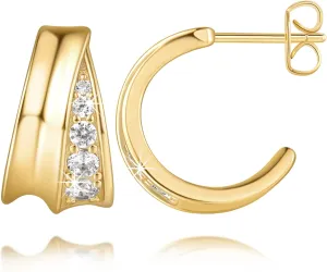 RAYSAM Gold Hoop Earrings 14K Gold Hoop Earrings for Women Hypoallergenic Stud Earring with Cubic Zirconia Dynamic and Playful Charm Womens Hoops Earring 18mm