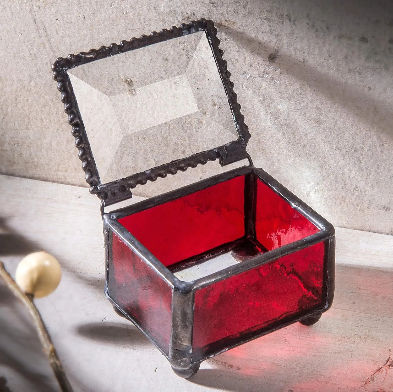 Red Stained Glass Ring Box Small Jewelry Keepsake Trinket - J Devlin Box 325-4