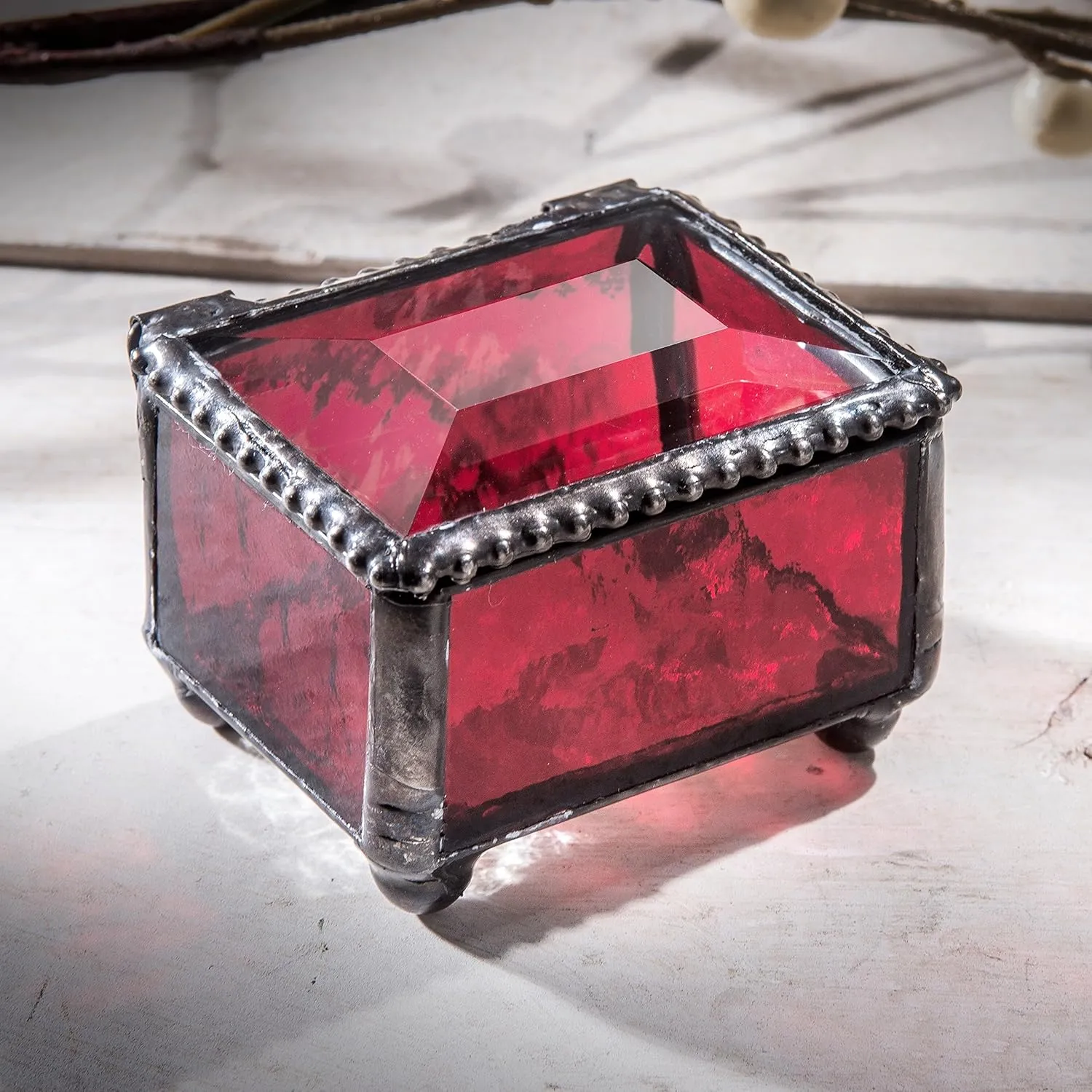 Red Stained Glass Ring Box Small Jewelry Keepsake Trinket - J Devlin Box 325-4