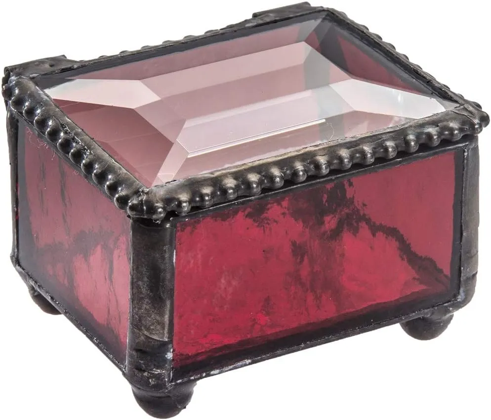 Red Stained Glass Ring Box Small Jewelry Keepsake Trinket - J Devlin Box 325-4