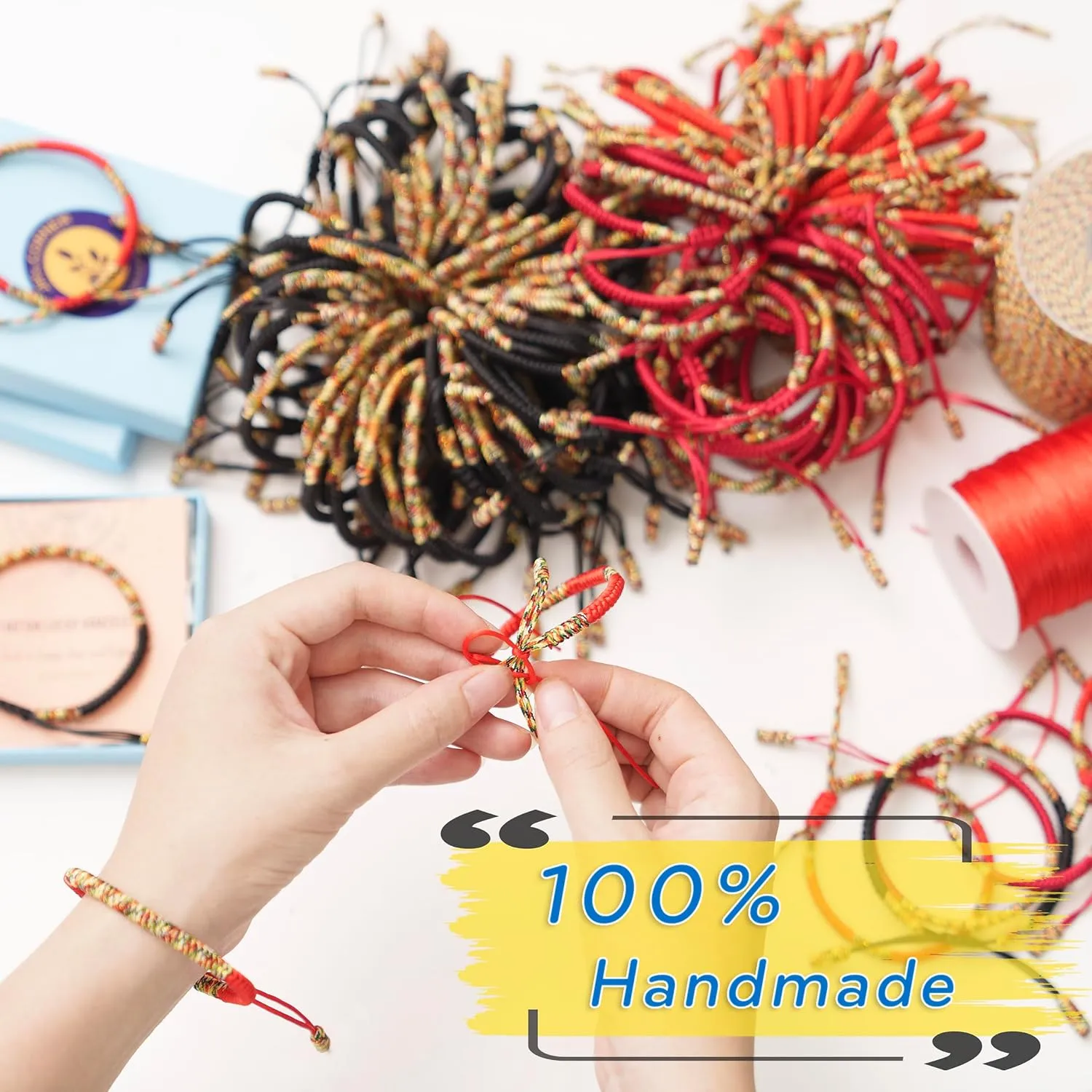 Red String Bracelet for Men and Women - Tibetan Buddhist Handmade Lucky Rope Knots Bracelet - Positive Energy & Protection Red String Bracelet for Couples, Friendship Gift Box (Medium, Color 1)