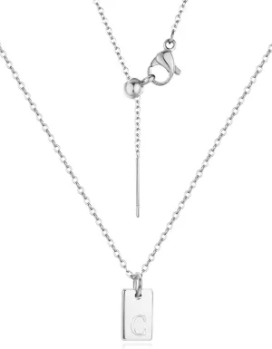 REELMAR Silver Initial Necklaces for Women Trendy Name Letter Necklace Cute Initial Tag Pendant Necklace Dainty Alphabet Personalized Silver Jewelry