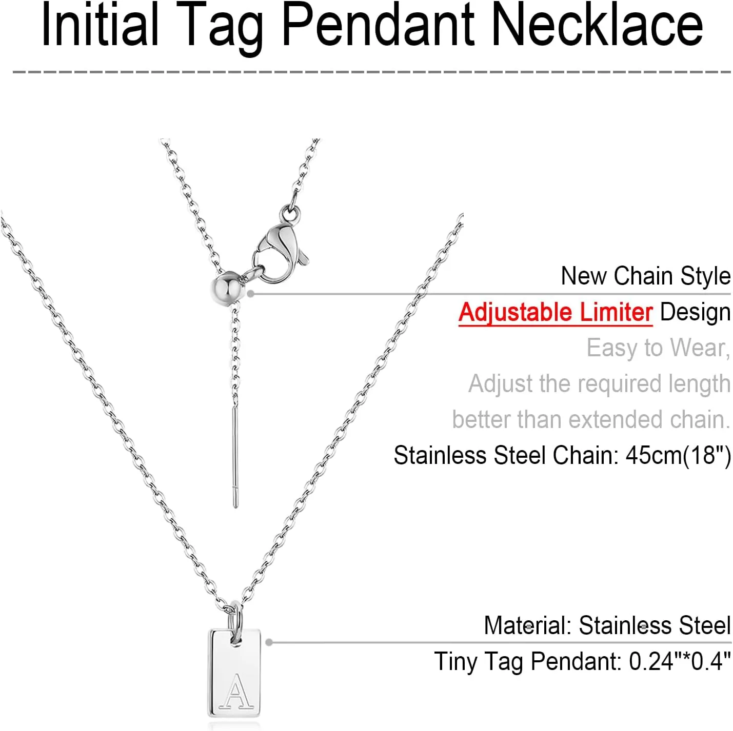 REELMAR Silver Initial Necklaces for Women Trendy Name Letter Necklace Cute Initial Tag Pendant Necklace Dainty Alphabet Personalized Silver Jewelry