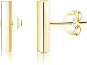 Reffeer Solid 925 Sterling Silver Bar Studs Earrings for Women Teens Minimalist Post Stud Earrings Hypoallergenic