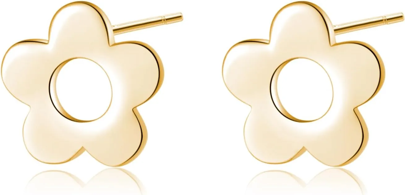 Reffeer Solid 925 Sterling Silver Cute Flower Earrings Stud for Women Teens Small Daisy Stud Earrings Hypoallergenic