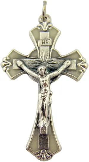 Religious Gifts Silver Toned Base Luminous Glow in The Dark Modern Cross Crucifix Pendant, 1 7/8 Inch