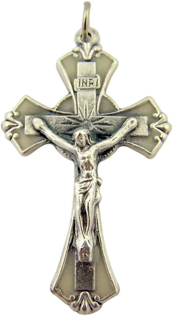 Religious Gifts Silver Toned Base Luminous Glow in The Dark Modern Cross Crucifix Pendant, 1 7/8 Inch