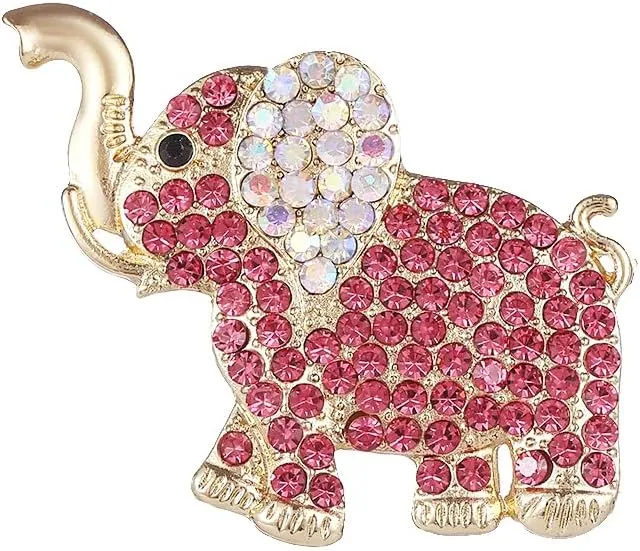 Rhinestone Brooch Pins Cute Animal Pink Elephant Pet Collar Dress Hat Brooch Pin for Women Birthday Holiday Fashion Jewelry