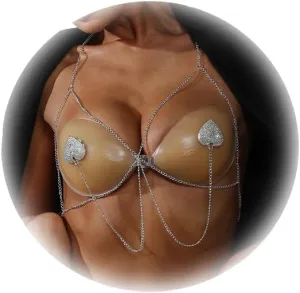 Rhinestone Heart Bra Body Chain Jewelry Crystal Chest Chain Sexy Lingerie Nipple Cover Sticker Festival Rave Body Accessories Jewelry for Women
