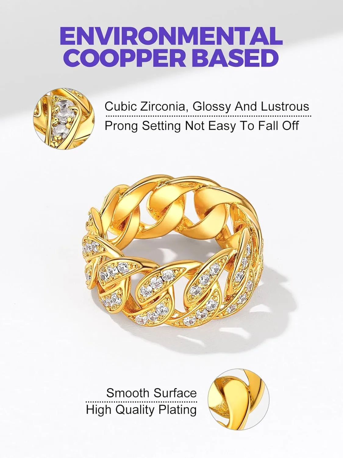 Richsteel Eternity Rings for Women Engagement Band Ring for Friend Cubic Zirconia Diamond Gold/Black Plated Copper Anniversary Rings Size 7 To 14