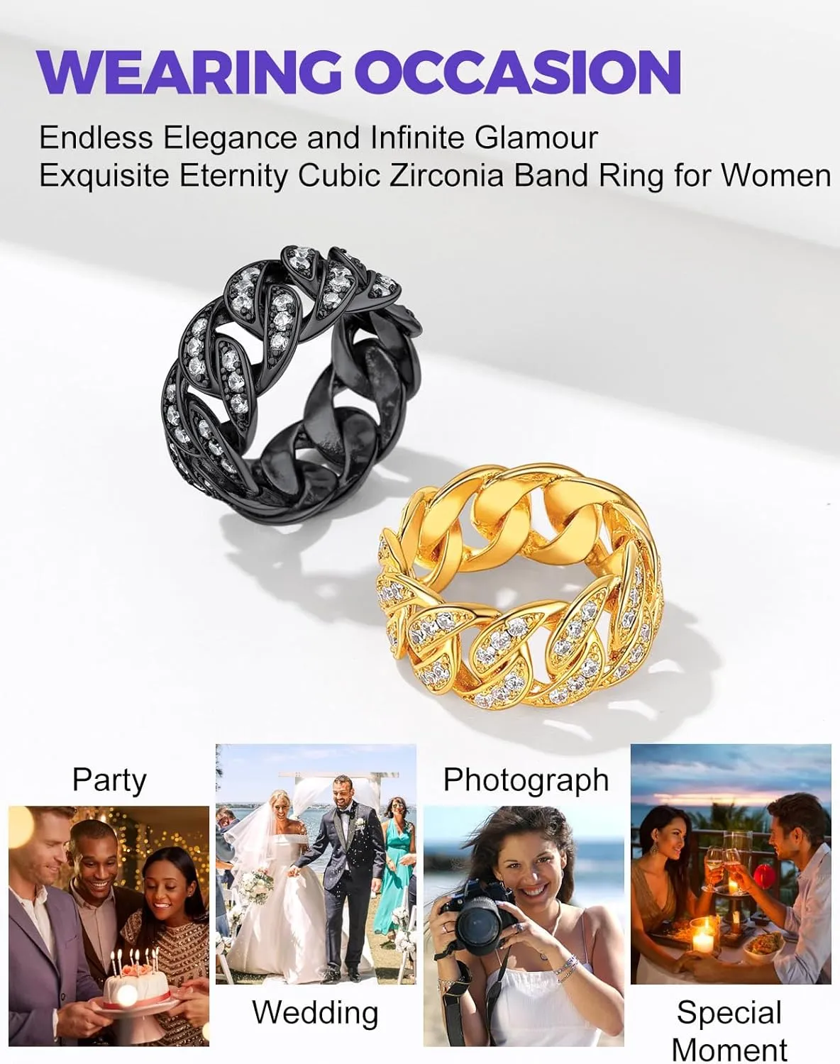 Richsteel Eternity Rings for Women Engagement Band Ring for Friend Cubic Zirconia Diamond Gold/Black Plated Copper Anniversary Rings Size 7 To 14