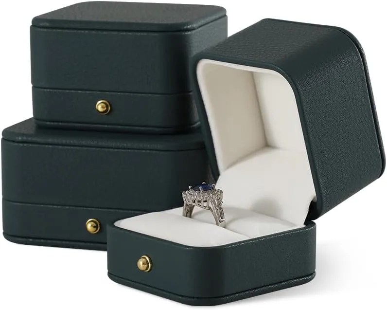 Ring Box, Leather Ring Case,Premium Mens Jewelry Box,Luxury Ring Box For Proposal,Dark Green Ring Boxes
