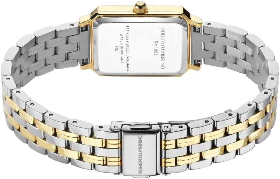 RM1982 Womens Luxury Watch Rectangular Gold  Japanese Quartz Movement, Vintage Stainless Steel Design, Silver Dial, Elegant Dress Timepiece, 3ATM Water Resistant  Reloj para Mujer