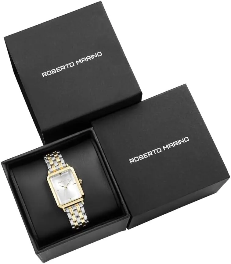 RM1982 Womens Luxury Watch Rectangular Gold  Japanese Quartz Movement, Vintage Stainless Steel Design, Silver Dial, Elegant Dress Timepiece, 3ATM Water Resistant  Reloj para Mujer
