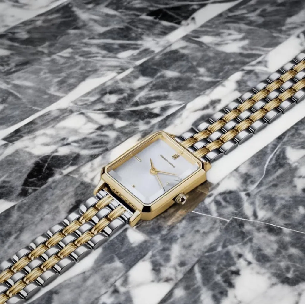 RM1982 Womens Luxury Watch Rectangular Gold  Japanese Quartz Movement, Vintage Stainless Steel Design, Silver Dial, Elegant Dress Timepiece, 3ATM Water Resistant  Reloj para Mujer