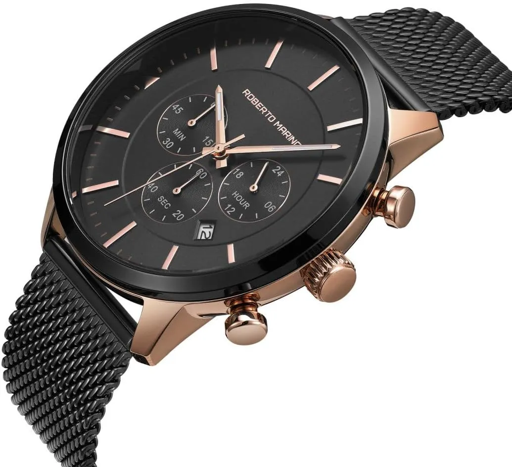 RM3435 Mens Luxury Wrist Watch  Blue Stainless Steel Japanese Quartz, 3 ATM Water Resistant  Elegant Dress Watches for Men, Vintage Design, Ideal as a Reloj para Hombres