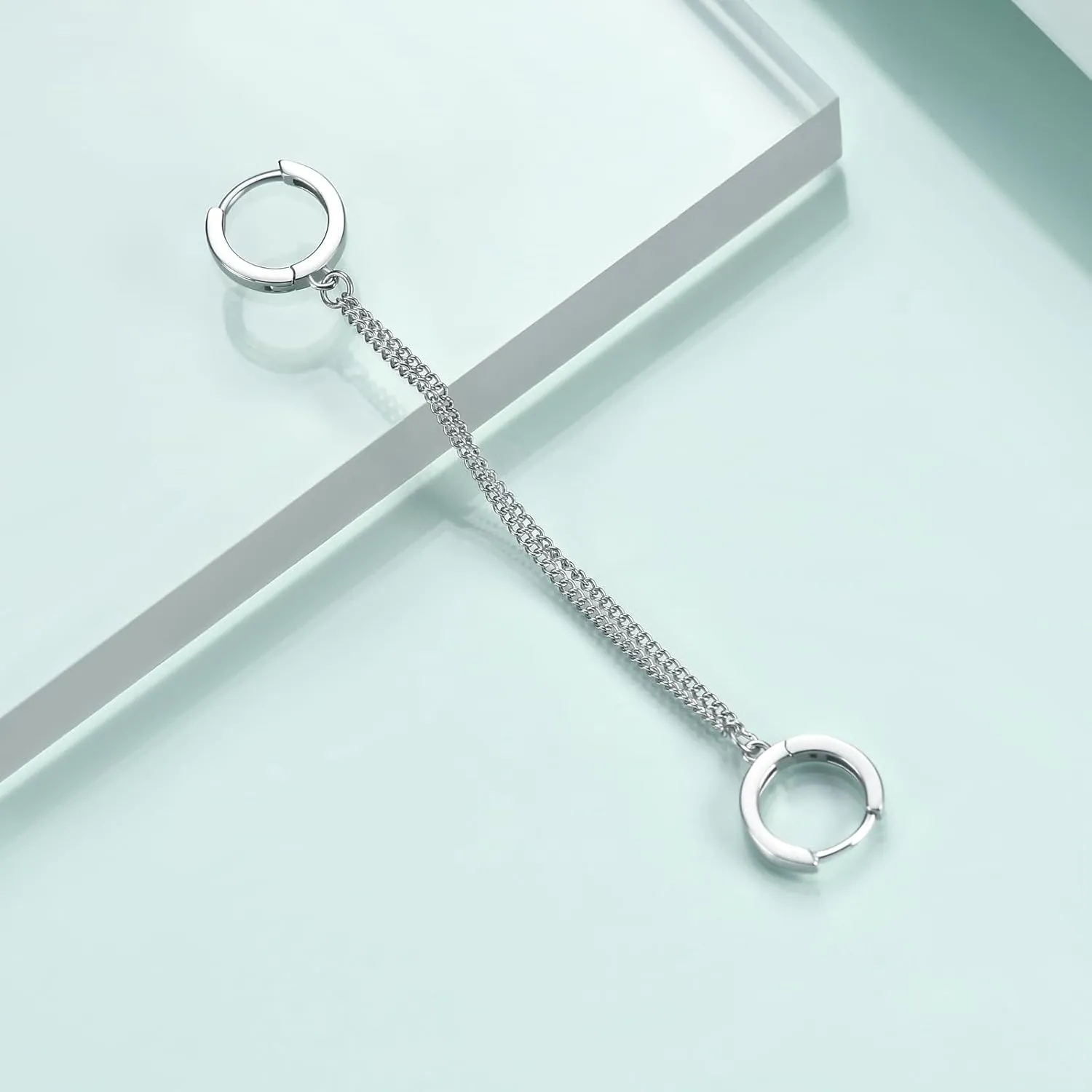 Rnivida 925 Sterling Silver Double Hoop Earrings Double Chains,Beaded Hoop Earrings Double Piercing,Dangle Cartilage Earrings Jewelry Gifts for Women