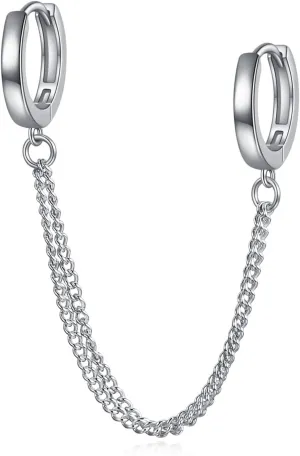 Rnivida 925 Sterling Silver Double Hoop Earrings Double Chains,Beaded Hoop Earrings Double Piercing,Dangle Cartilage Earrings Jewelry Gifts for Women
