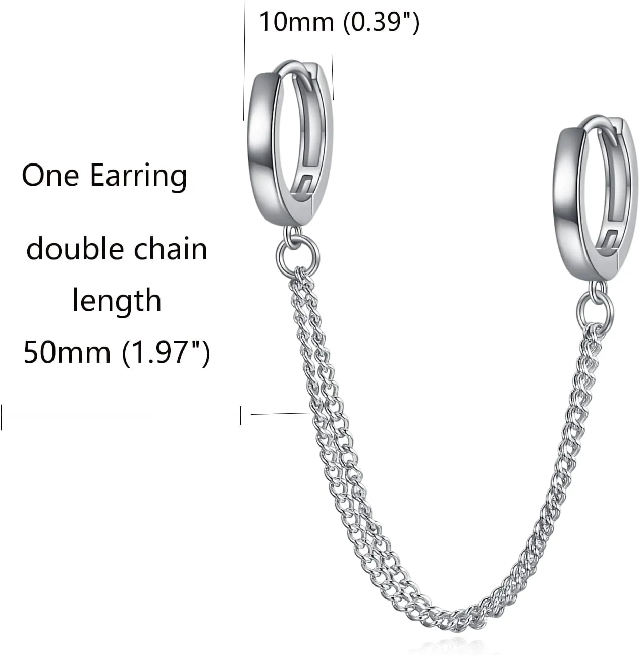 Rnivida 925 Sterling Silver Double Hoop Earrings Double Chains,Beaded Hoop Earrings Double Piercing,Dangle Cartilage Earrings Jewelry Gifts for Women