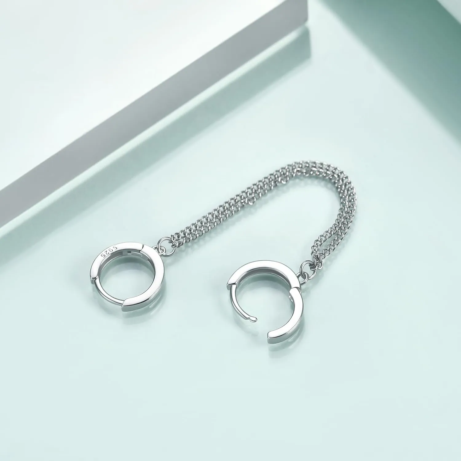 Rnivida 925 Sterling Silver Double Hoop Earrings Double Chains,Beaded Hoop Earrings Double Piercing,Dangle Cartilage Earrings Jewelry Gifts for Women