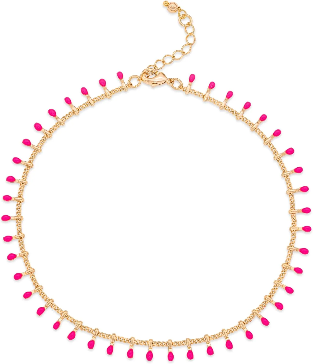 Rocksbox Senna Anklet in Hot Pink - Hot Pink & Gold Ankle Bracelet - 14k Gold Plating with Enamel - Premium Quality Jewelry - 9" with Extender