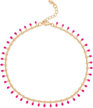 Rocksbox Senna Anklet in Hot Pink - Hot Pink & Gold Ankle Bracelet - 14k Gold Plating with Enamel - Premium Quality Jewelry - 9" with Extender
