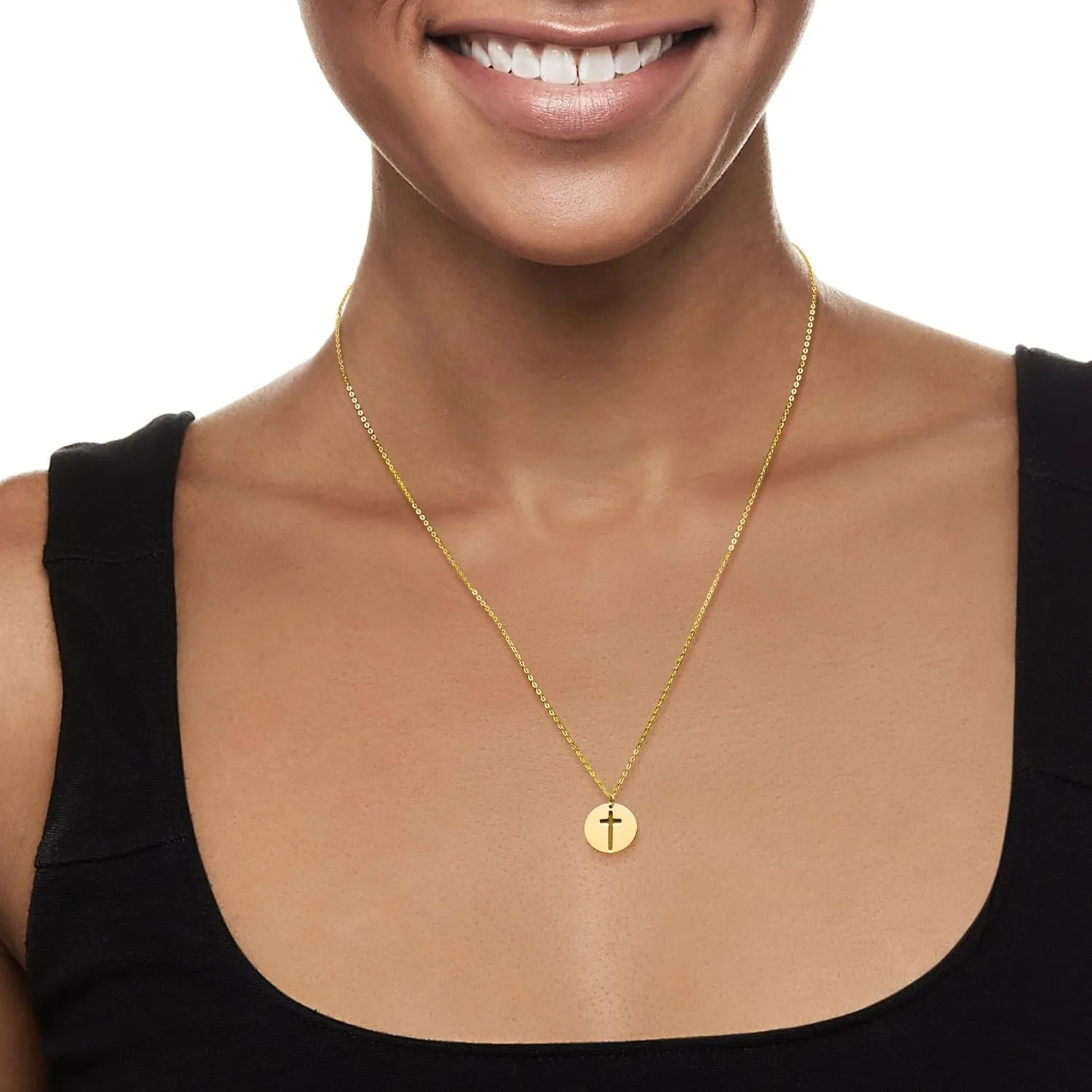 Ross-Simons Italian 14kt Yellow Gold Cross Cutout Disc Necklace